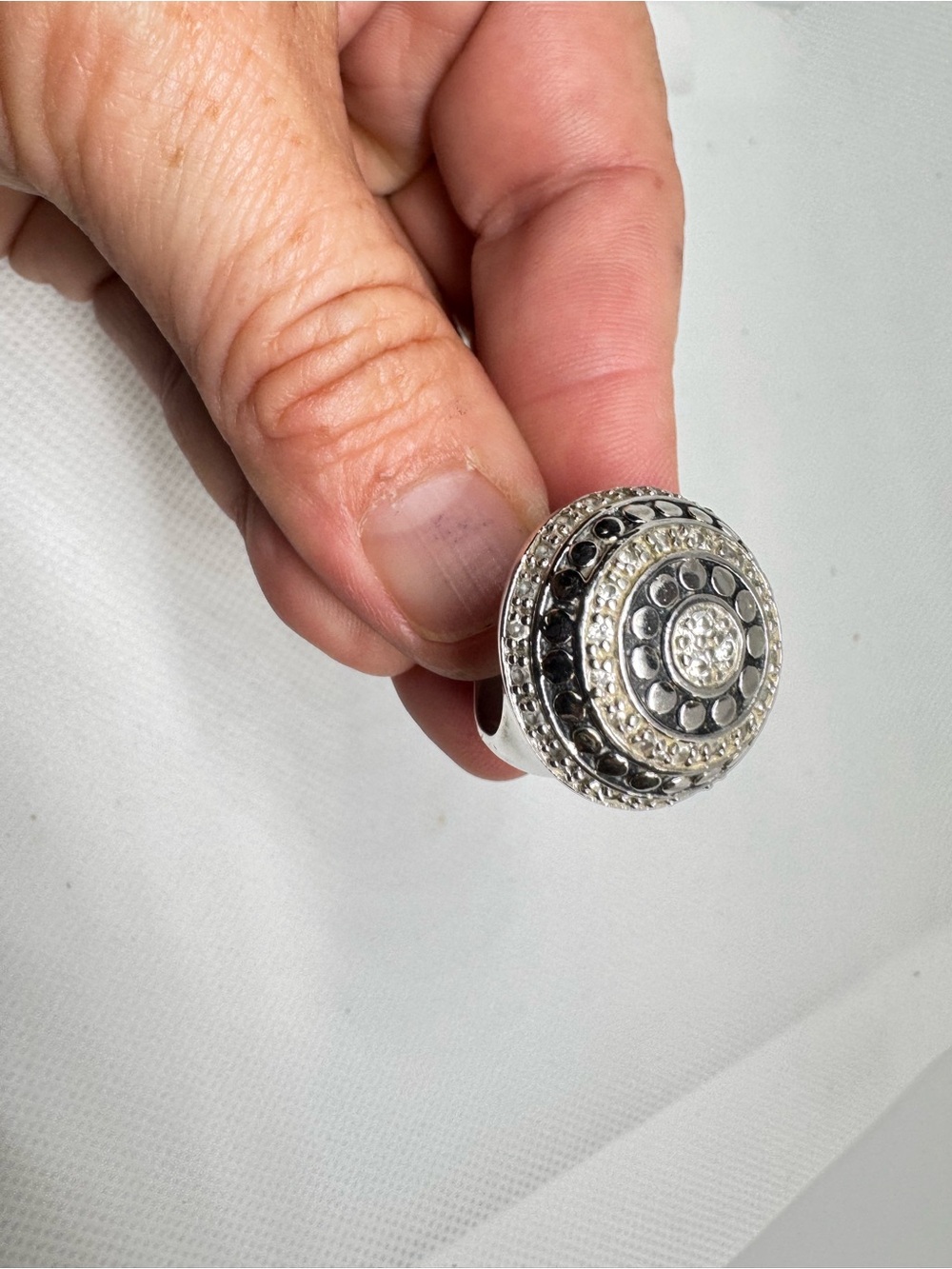 Chunky Silver Tone Medallion Statement Ring Boho Tribal Circle Size 7